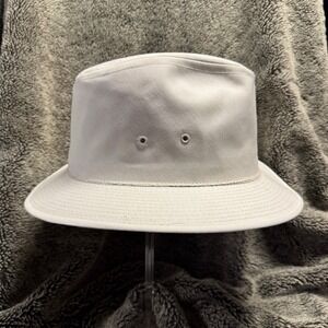 Vintage Safari Hat White Canvas Stiff Brim Bucket Fedora Style XL Made in USA